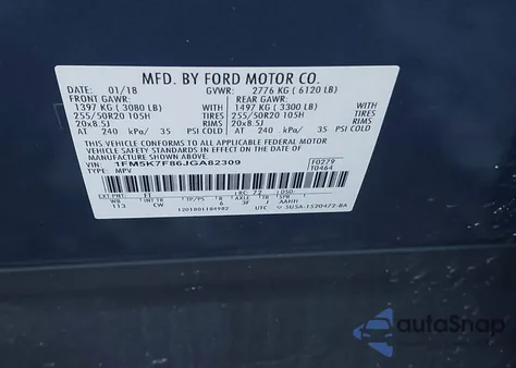 2018 Ford Explorer Limited z USA, uszkodzony, nr VIN 1FM5K7F86JGA82309